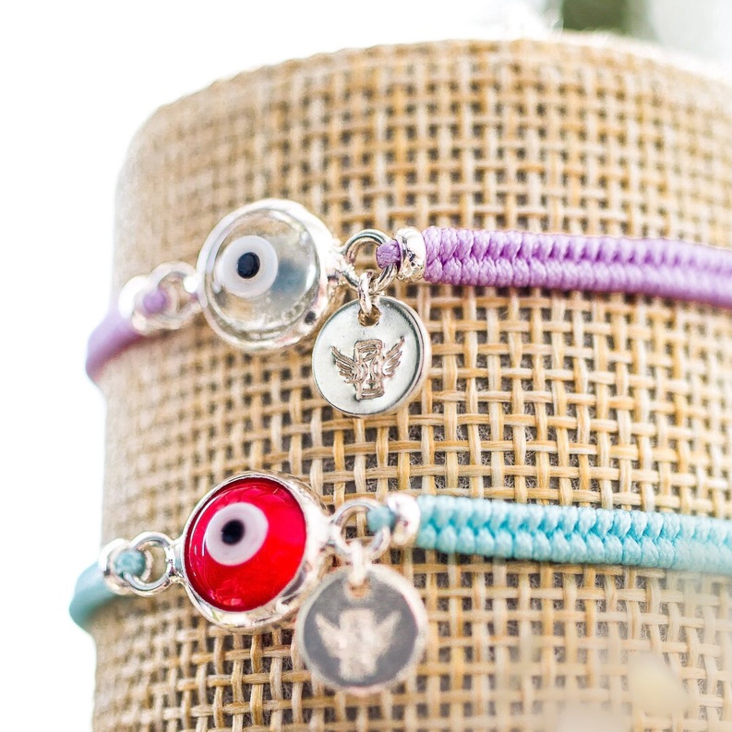 PULSERA TEJIDA SILVER OJO TURCO ROJO