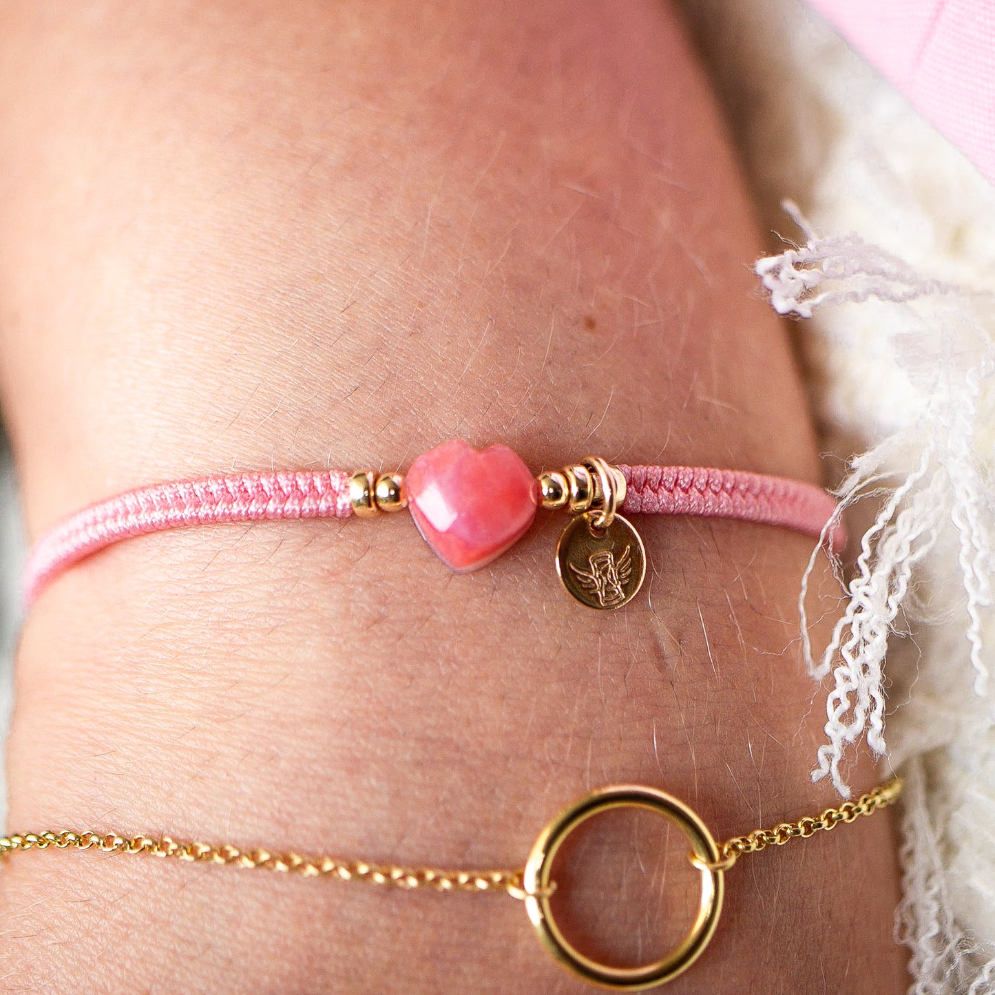 PULSERA VOLARE CORAZÓN OPALO ROSADO